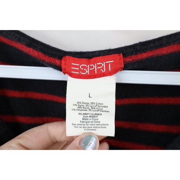 Vintage 90s Esprit Womens Large Faded Striped Knit Cropped Fit Full Zip T-Shirt - Picture 4 of 7